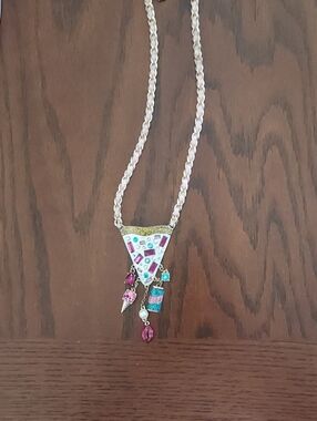 Betsey Johnson Gold-Tone Enamel Pendant Necklace with Stones And Charms